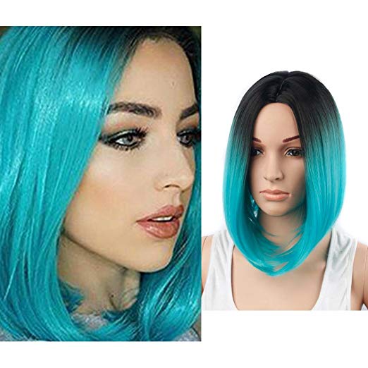 BARSDAR 14" Girl’s Short Bob Hair Wigs Straight Synthetic Dark Roots Ombre Colorful Christmas Cosplay Daily Party Wig for Women